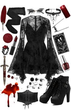 Witchy Vampire Outfits, Goth Outfit Accessories, Halloween Outfits Goth, Emo Halloween Outfits, Vampire Aesthetic Outfit Halloween, Modern Vampire Fashion, Goth Romantic Aesthetic, Wednesday Addams Inspired Nails, Cute Vampire Outfit