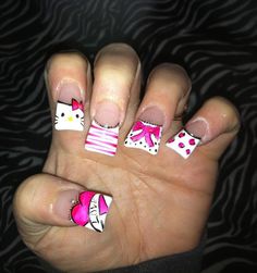 Hello kitty nails Hello Kitty Duck Nails, Short Hairstyles For Straight Hair, Nails Duck, French Manicure Acrylic Nails, Flare Nails, Fresh Nails, Hairstyles For Straight Hair, Kitty Nails