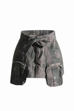 Oliviamark - Trendy Micro Mini Denim Skirt with Retro Camo Print and Adjustable Waist Mini Denim Skirt, Cargo Style, Camouflage Print, Micro Mini, Chevron Print, Camo Print, Retro Inspired, Denim Wash, Distressed Denim