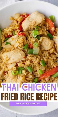 thai chicken fried rice recipe in a white bowl