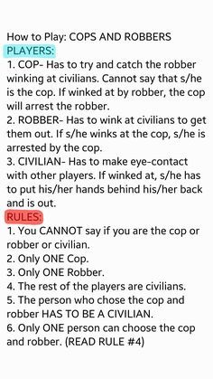 the rules for how to play cops and robbers in robie's role