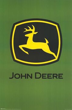 the john deere logo is shown on a green background with black and yellow accents