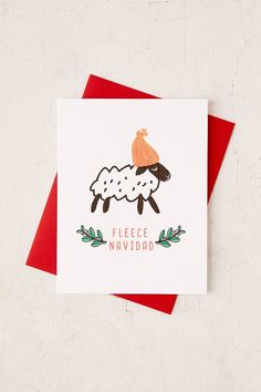 a card with a sheep on it that says fleece nevishadp in spanish