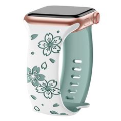 PRICES MAY VARY. Patent Pending Unique Floral Design: This floral engraved Apple watch strap for women and girl pattern has romantic and unique cherry blossoms, and delicate sunflowers. The intricately carved dual-color design is truly one-of-a-kind and adds a touch of elegance to your Apple watch. We have black, white, pink sand, starlight, anthracite black and other colors for you to choose from. High-grade Silicone Material: Experience the ultimate comfort with our soft and breathable silicon Starlight Apple Watch Band Ideas, Cute Watch Bands, Apple Watch Band Ideas, Cute Apple Watch Bands, Smart Watch Apple, Cute Watches, Flower Soft, Apple Watch Models, 38mm Apple Watch Band