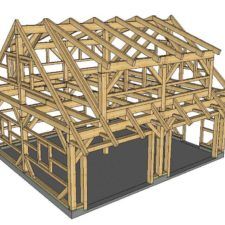 an image of a house being built with wood framing and roof trusss on it