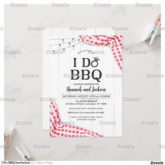 the i do bbq bridal party is set on top of a marble table