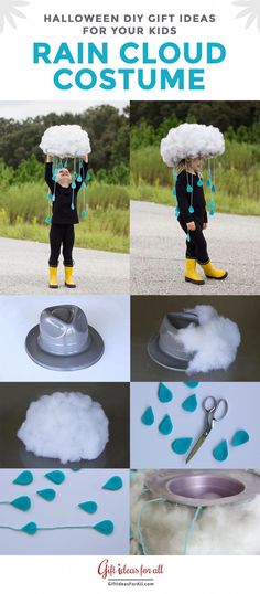 Fall Costumes For Kids, Autumn Costume Kids Diy, School Halloween Gifts, Rain Cloud Halloween Costume, Rain Cloud Costume Diy, Costume Halloween Diy Kids, Easy Kid Halloween Costumes, Easy Costume Ideas For Kids, Autumn Costume Kids