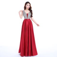 FREE SHIPPING New Gown V-Neck Beads Bodice Open Back A Line Long Evening Dress Party Elegant Vestido JKP1539 Embellished Satin Ball Gown For Party, V-neck Embellished Evening Dress For Party Season, Sequined V-neck Evening Dress For Banquet, Floor-length V-neck Dress For Evening Prom, Red V-neck Sequin Maxi Dress, Red V-neck Sequin Dress For Evening, Red Sequined V-neck Maxi Dress, Embellished V-neck Sequin Dress For Banquet, Satin V-neck Evening Dress For Banquet