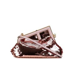 The First Bag Features A Lambskin Leather Body With Sequin Embellishments A Detachable Flat Leather Shoulder Strap A Top Clasp Closure.. . Brand: Fendi. Type: Crossbody Bag. Main Material: Leather. Dimensions (Lxwxd): 17x23x10. Strap Drop: 47. . Comments: . Exterior Bottom Scratched. Exterior Handle Worn. Exterior Side Loose Stitching. Exterior Top Stained With Other. Practical Attachment Scratched. .