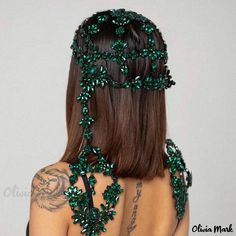 Olivia Mark - Exquisite Emerald Festive Chandelier Headpiece Adorned with Crystal Gems Green Bohemian Headpiece For Party, Shoulder Necklace, Crystal Headpiece, Head Jewelry, Long Sleeve Evening Dresses, Plus Swimwear, Festival Jewelry, Model Look, Head Piece