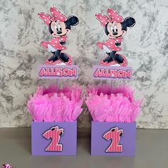 minnie mouse 1st birthday centerpieces in pink and purple