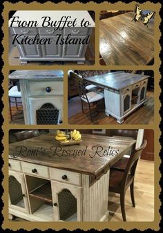 an old kitchen island is painted white and has been refreshed with chalk paint