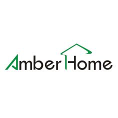 the amber home logo is shown in green and black on a white background with an arrow