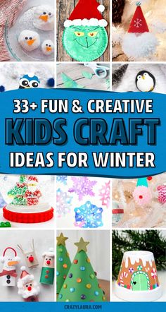 kids's crafts and activities for winter with text overlay