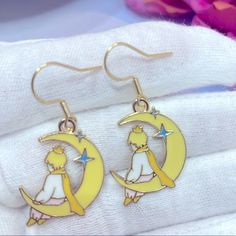 Brand New Little Prince & Moon Star 925 Silver Post Kawaii Enamel Earrings 3 For 25$+10%Off Bundle Discount Yellow Hypoallergenic Jewelry, Cute Yellow Hypoallergenic Jewelry, Little Prince, Enamel Earrings, Moon Star, Earrings Color, Gold Yellow, Stars And Moon, Eden