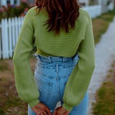 “This Set Pairs Well With Light Wash Denims And A Nude Heel! Item Fits True To Size.” -Vestique Size/Measurements/Color: Large, But Can Fit A Medium. Fits Baggy (See Pictures). Color: Lime. Condition: New With Tags. No Flaws! Fitted Casual Spring Sweater, Trendy Green Crop Top For Fall, Green V-neck Crop Top For Fall, Chic Green Crop Top For Fall, Casual Cropped Spring Sweater, Casual Cropped Sweater For Spring, Trendy Fitted Sweater For Day Out, Green Crop Top For Fall Day Out, Non-stretch Trendy Sweater For Spring