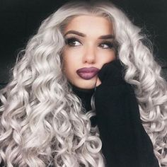 Hair Length: 24 Inches Hair Style: Long Curly Hair Color: Silver Grey Hair Density: 150% -180% Hair Material: 100% High Quality Heat Resistant Synthetic Hair Cap Size: Medium Net Size, Average 22.75” Grey Lace Front Wig, Grey Hair Journey, Black Curly Wig, Beautiful Gray Hair, Long Curly Wig, Silver Grey Hair, Wig Color, Colored Curly Hair, Synthetic Lace Wigs