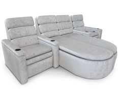 a couch with two recliners sitting next to each other on a white background