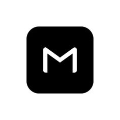 the letter m is shown in this black and white icon, which appears to be made from