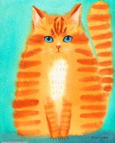 an orange cat with blue eyes sitting down