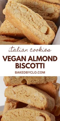 vegan almond biscotti cookies stacked on top of each other