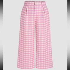 New Never Worn Spring Gingham Wide Leg Bottoms, Gingham Suit, Barbie Pants, Red Smoothie, Pink Jumpsuit, Pink Gingham, Suit Pants, Pants Color, Dark Red