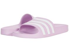 adidas Adilette Aqua Slides - Women's Shoes : Lilac/White/Lilac : The updated adidas Adilette Aqua Slides are a comfy and stylish addition to your day. Synthetic upper. Soft synthetic lining for comfort. Contoured footbed provides ultimate comfort. PU outsole for durability and traction. Please note, sizes listed refer to US sizing, but product shipped may be stamped with additional size conversions. Refer to shoe-box sizing for correct, US size. Imported. Measurements: Weight: 4 oz Product meas Cheap Adidas Non-slip Slides, Cheap Adidas Sporty Flip Flops, Lilac White, White Lilac, Womens Adidas, Adidas Adilette, Statement Shoe, Slides Women, Shoe Box