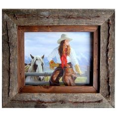 a painting of a girl in cowboy attire standing next to two horses and holding a lasso