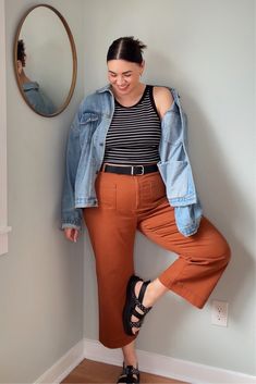 High-Waisted Cropped Wide-Leg Pants curated on LTK Rust Cropped Pants Outfit, Mid Size Wide Leg Pants Outfit, Fall Cropped Leg Workwear Pants, Fall Cropped Leg Pants With Pull-on Style, High-waisted Wide Leg Orange Pants For Fall, Orange Ankle-length Wide Leg Pants For Summer, Fall Cropped Wide Leg Pants, Relaxed Fit, Cropped Trousers Outfit, Orange Pants Outfit