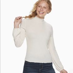 Juniors' American Rag Long Sleeve Mock Neck Top Casual White Mock Neck Top For Fall, Casual Turtleneck Tops For Spring, Casual Mock Neck Top For Spring, Casual Mock Neck Top For Spring Layering, Casual Relaxed Fit Mock Neck Top, Spring Casual Stretch Mock Neck Top, Spring Relaxed Fit Turtleneck Tops, Relaxed Fit Turtleneck Tops For Spring, White Mock Neck Top For Spring