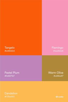 an orange, pink, yellow and purple color scheme with the names of different colors