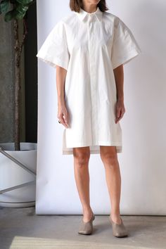 Gauchere Cotton Poplin Shirt Dress in Off White Dresses Gauchere Poplin Shirt Dress, Cotton Shirt Dress, Cotton Poplin Shirt, White Shirt Dress, Mm6 Maison Margiela, Woven Top, Versatile Dresses, Poplin Shirt, Dress 100