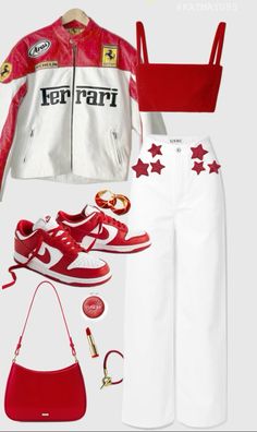 #outfitinspo #outfit #outfitideas #MakeUp #formula1 #F1 #faesthetic #ferrari F1 Clothes, Ferrari Jacket Outfit, Ferrari Jacket, Costume Themes, Indy Cars, Jacket Outfits, Ferrari, Outfit Inspirations