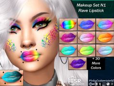 Pastel Goth Sims 4 Cc, Sims 4 Rave Cc, Ts4 Makeup, Bright Gradient, Skin Details, Rave Makeup, Sims Four, Cc Sims