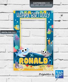 a photo frame with the words happy birthday ronald and an image of fish on it