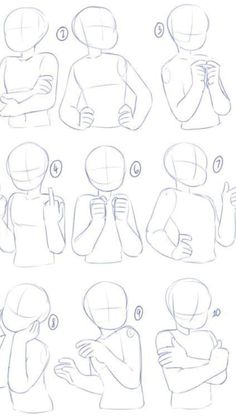 how to draw an anime character with different poses and head shapes, from the front view