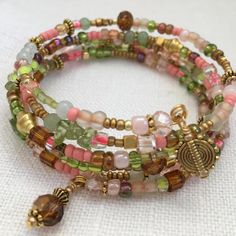 Peach Bronze and Sage Beaded Memory Bracelet Pastel Seed Bead | Etsy Beads Jewelry Making Tutorials, Memory Bracelet, Memory Wire Jewelry, Beaded Memory Wire Bracelets, Beaded Memory Wire, Memorial Bracelet, Beaded Bracelets Tutorial, Seed Bead Bracelet, Memory Wire Bracelet