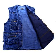 Multi Pocket Vest, Denim Waistcoat, Cargo Vest, Fishing Photography, Deep Blue Color, Outdoor Vest, Tactical Vest, Casual Vest, Men's Coats & Jackets