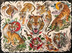 an image of tattoos with tigers on them