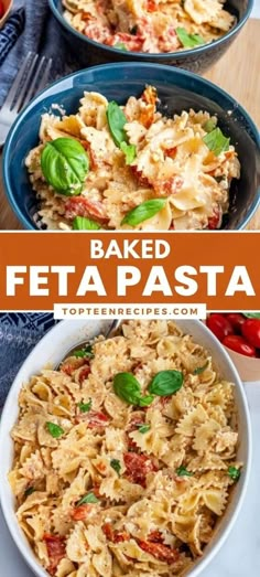 baked feta pasta with fresh basil and tomatoes