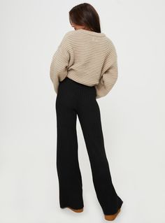 Wide-leg knit pants  Thick elasticated waistband  Good stretch, unlined   33% reclaimed polyester 23% acrylic 31% polyester 13% nylon  Cold hand wash Winter Full-length Pants With Ribbed Waistband, Ribbed Long Pants For Fall, Fall Ribbed Long Pants, Relaxed Fit Full Length Pants For Winter, Relaxed Fit Bottoms With Ribbed Cuffs For Fall, Winter Full Length Pants With Relaxed Fit, Full Length Relaxed Fit Pants For Winter, Winter Full Length Relaxed Fit Pants, Oversized High Waist Pants For Fall