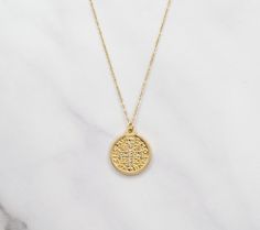 "Dainty coin necklace with latin words: \"fiat pax in virtute tua\", \"Let Peace be Your Strength\" This listing is for the big (19mm) coin necklace ONLY. The same style 10mm: https://www.etsy.com/listing/803459441/gold-coin-necklace-gold-filled-virtute?ref=listings_manager_grid DETAILS: Charm - Gold Filled, 19 mm Chain - 14k Gold Filled MEASURE - For the perfect fit. 1- Use a string to mark where you'd like your necklace to hang 2- Lay the string on a ruler to measure the length Can't decide on Coin Necklace Gold, Gold Coin Necklace, Necklace Extender, Latin Words, Gold Coin, Ancient Coins, Coin Necklace, Lovely Jewellery, Same Style