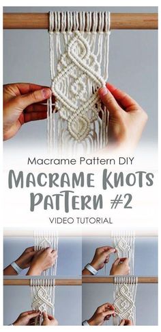 the macrame knot is being made using two different types of yarn and thread