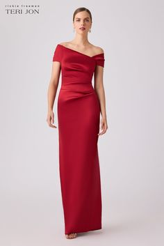 Step into the spotlight in our stretch gazar gown, now available in a captivating red shade! This exquisite piece combines elegance with a touch of glamour, making it the perfect choice for a show-stopping entrance at your next event. This beauty features an asymmetrical neckline with ruching throughout the bodice and waist for a slimming effect. There is a slight flare at the hem of the skirt for added elegance. Pair with gold accents to get the best out of this dress. Color: Garnet Asymmetrica Red Asymmetrical Dress With Asymmetrical Neckline For Evening, Red Evening Dress With Asymmetrical Neckline, Elegant Red One-shoulder Evening Dress, Gazar Gown, Elegant Red Floor-length Mother Of The Bride Dress, Event Dresses Classy, Asymmetrical Evening Dress, Simple Frock, Luxury Red One-shoulder Dress With Asymmetrical Neckline