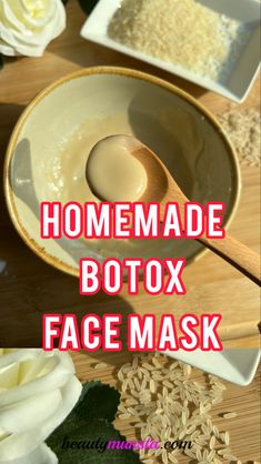 This secret japanese rice face mask is also known as a homemade natural botox face mask because it tightens up wrinkles and amoothens your skin making you look 10 years younger Homemade Botox Anti Aging, Anti Aging Homemade Face Masks, Diy Tightening Face Mask, Homemade Skin Tightening Face Mask, Diy Skin Tightening Face, Homemade Facials Recipes, Better Than Botox Face Mask, Facial Mask Homemade, Skin Tightening Face Mask Anti Aging