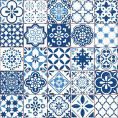 blue and white tiles with different designs on them stock photo, images and royalty illustrations