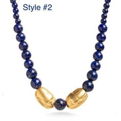 "We used genuine lapis beads to accent our handmade Egyptian scarab beads. The gold scarabs are pewter with high quality 18K gold plating. The back of the scarab beads are traditionally marked with hieroglyphic symbols. Both necklaces measure 18\" long and have a lobster claw closure. The earrings have a drop length of 1-3/4\". These pieces are shipped in a jewelry box with information card. The ancient Egyptians attached great religious significance to the combination of lapis and gold and to t Egyptian Scarab, Lapis Stone, Celestial Blue, Lapis Necklace, Scarab Beetle, Sun God, Ancient Egyptian, Stone Beads, Earring Set