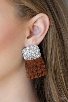 Plume Bloom - Brown Fringe Earrings - Paparazzi Accessories - Chic Jewelry Boutique by Andrea Paparazzi Accessories Jewelry, Brown Earrings, Silver Bling, Hammered Earrings, Purple Earrings, Jewelry Images, Paparazzi Accessories, Chic Jewelry, Affordable Jewelry