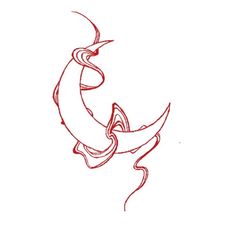 a drawing of a crescent with swirls in the shape of a snake's tail