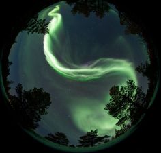 the aurora bore is seen through a fish eye lens